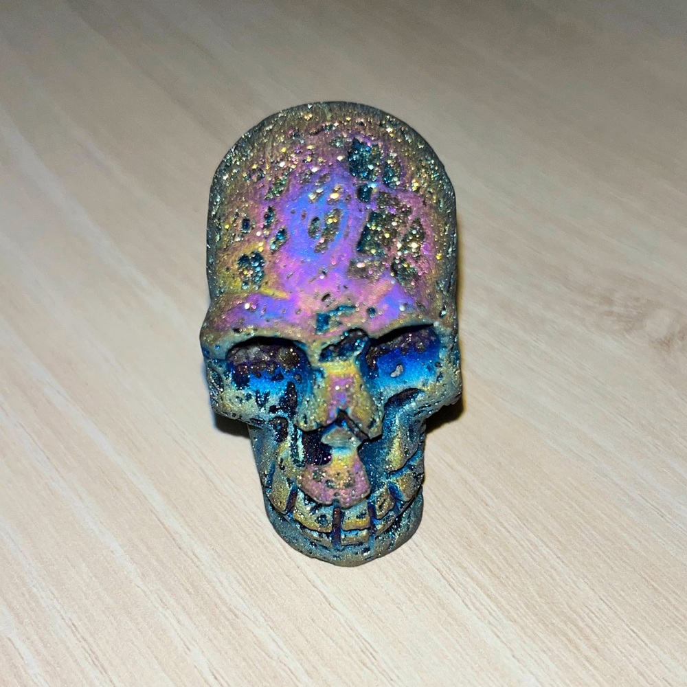Rainbow Titanium Druzy Skull